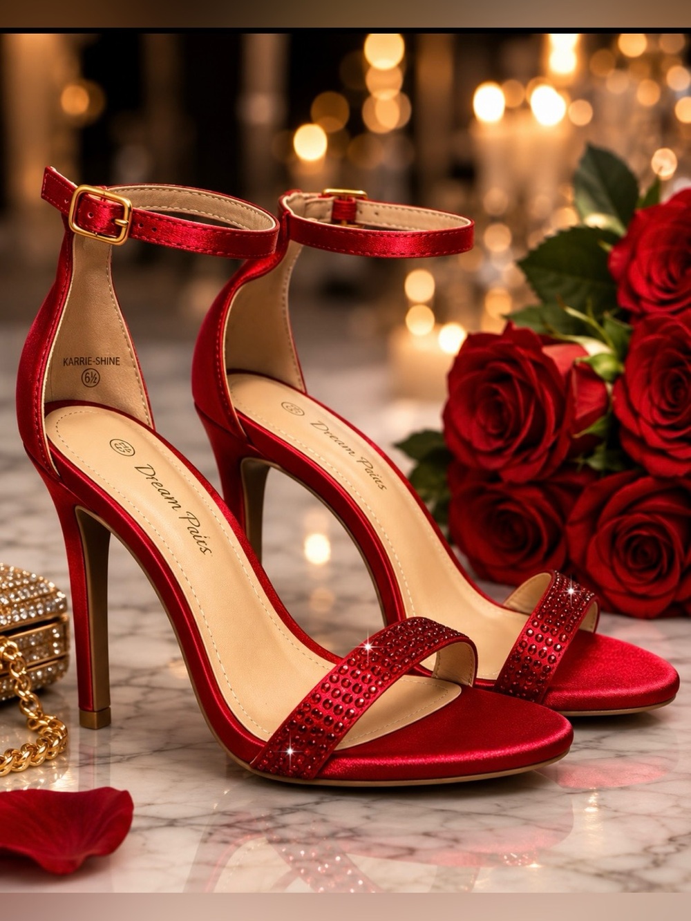 Dream Pairs Red Satin Stilettos With Rhinestone Detailing